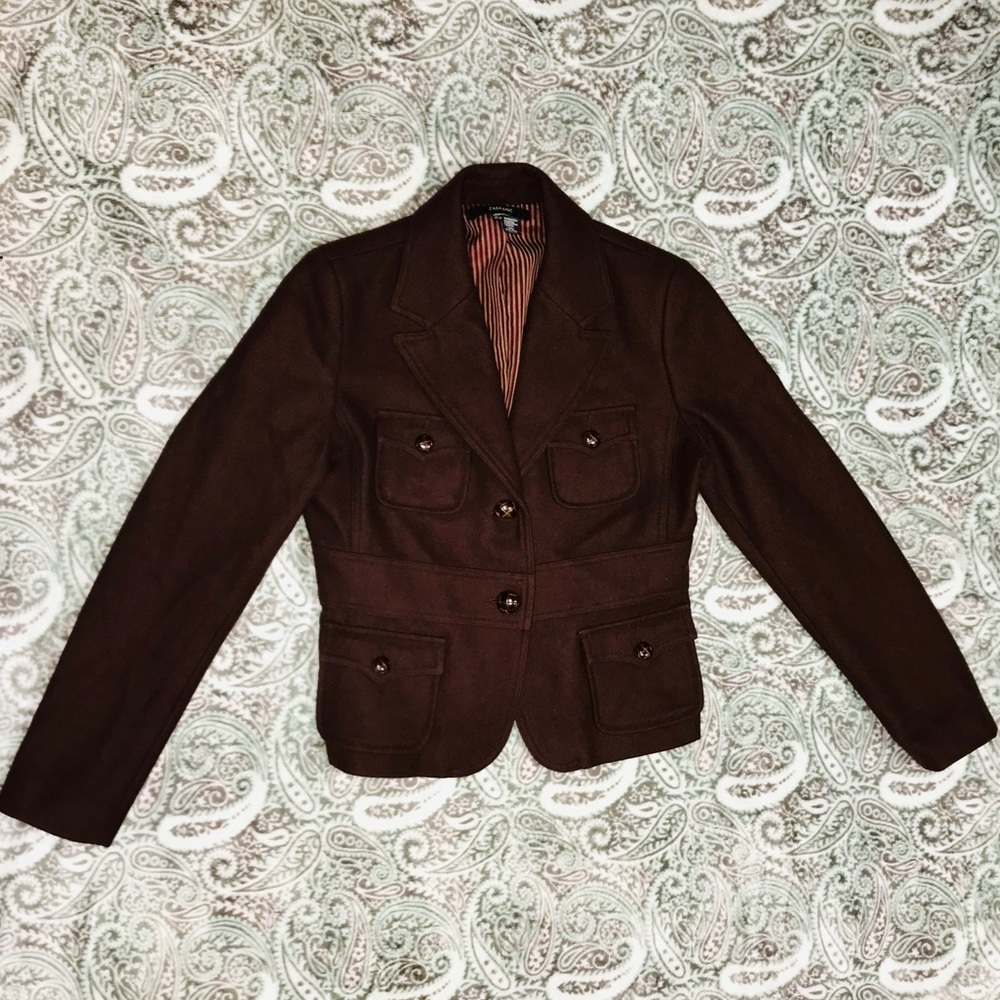 Zara Basic Cranberry Brown Wool Blend Jacket - image 7
